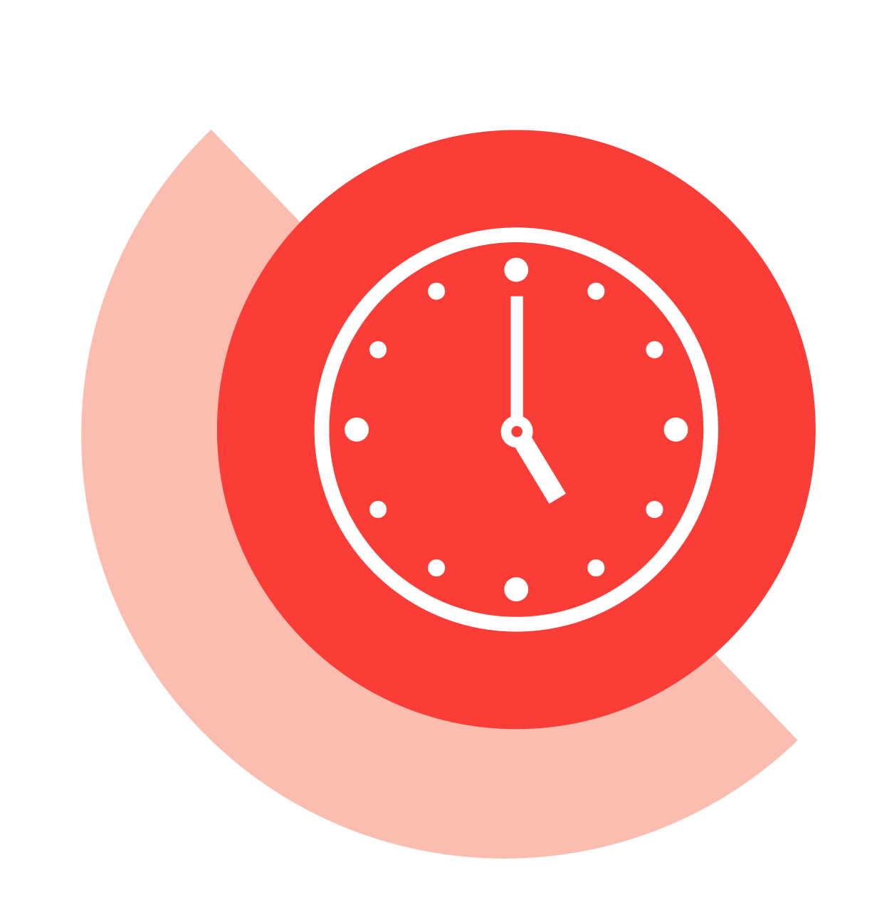 a red clock on a pink semi circle